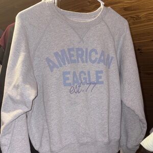 American Eagle Outfitters Light Gray Crewneck with Blue Logo